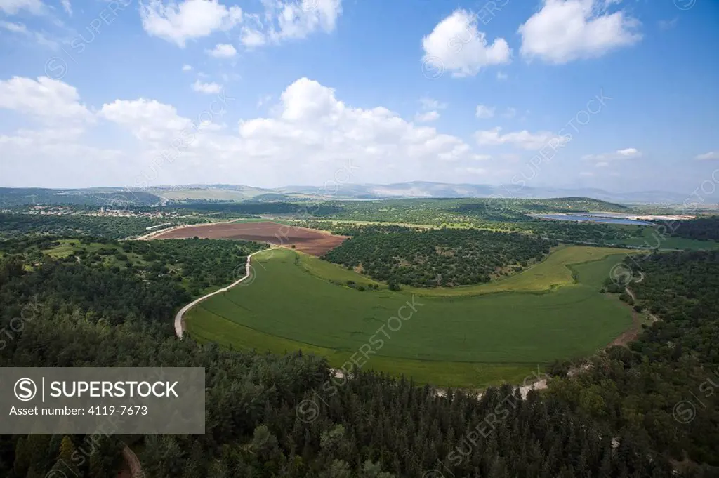 Aerial photograph of the landscape of the Lower Galilee