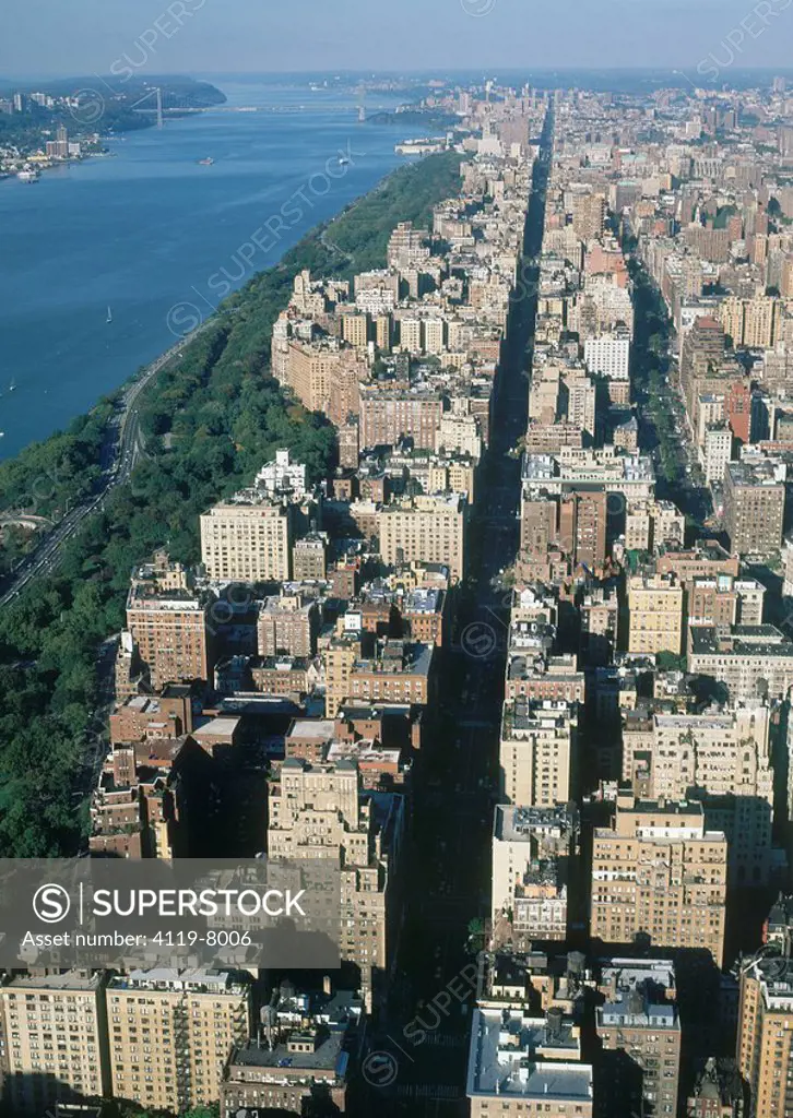 Aerial photograph of the island of Manhatan in New York City U.S.A.