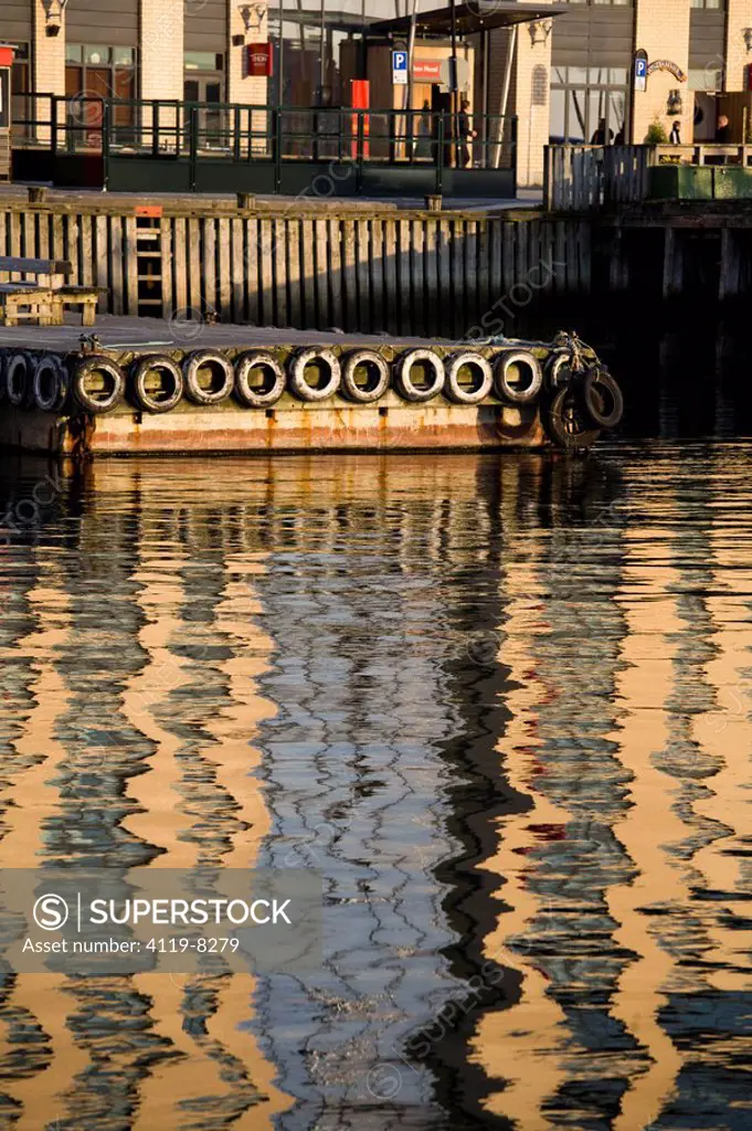 Abstract view of the reflecting dock of a Norwegian sea port