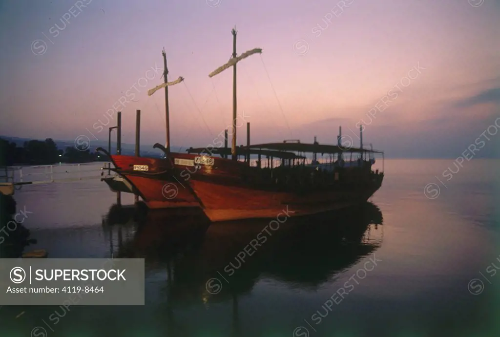 Photograph of the Jesus boats near kibutz Ginosar in by the Sea of Galilee