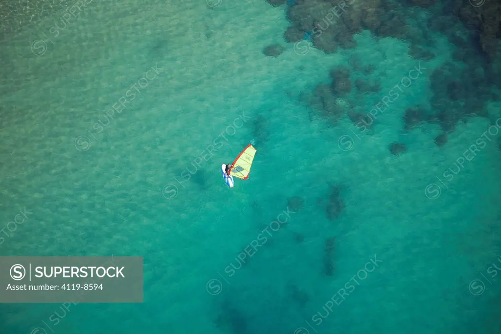 Aerial photograph of a wind_surfer in the Mediterranean sea