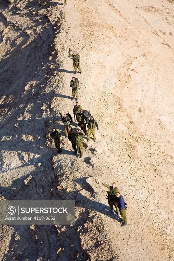 Aerial photograph of soldiers training in the Negev desert