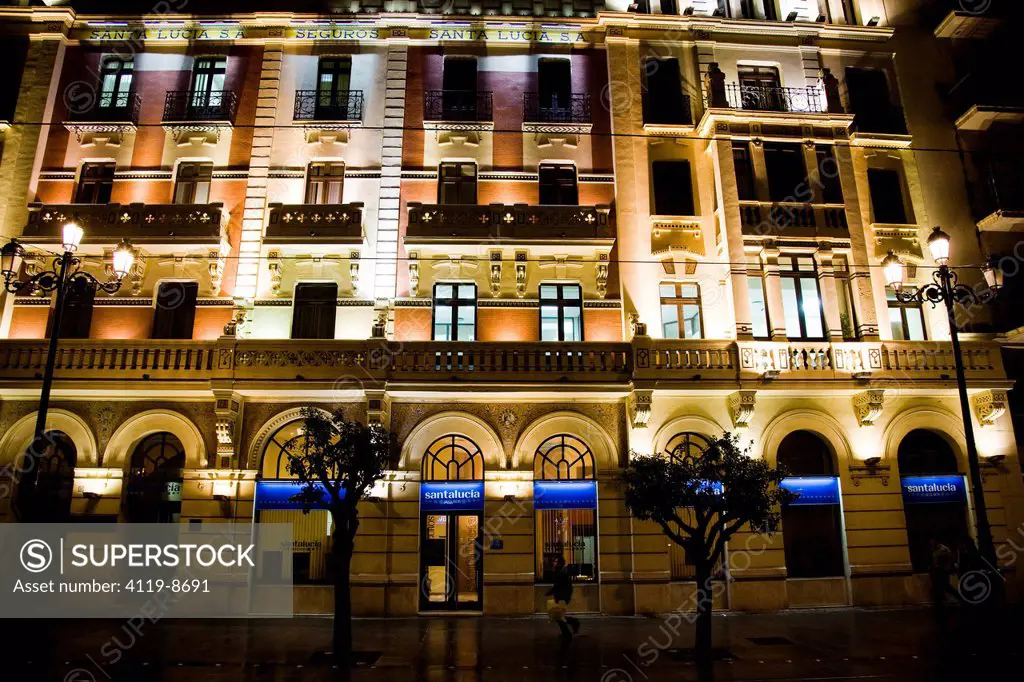 Night view of a building in Seville, Andalusia _ an autonomic territory in Spain