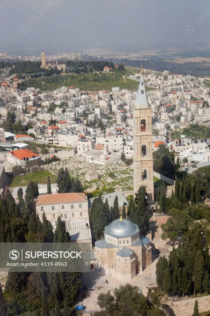 Aerial photograph of the Russian church of Ascension in Jerusalem