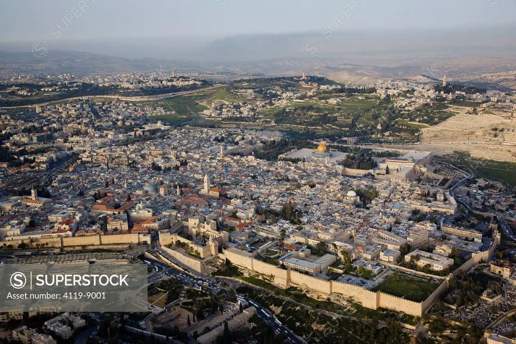 Aerial photograph of the Jaffa gate and David´s Citadel in the old city of Jerusalem