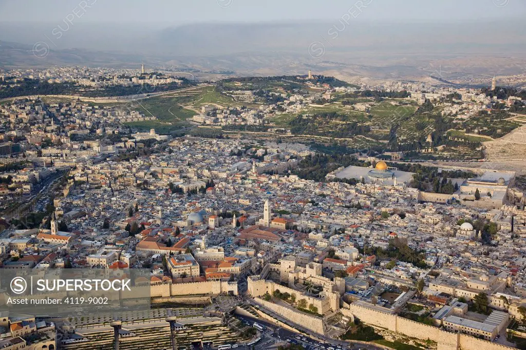 Aerial photograph of the Jaffa gate and David´s Citadel in the old city of Jerusalem
