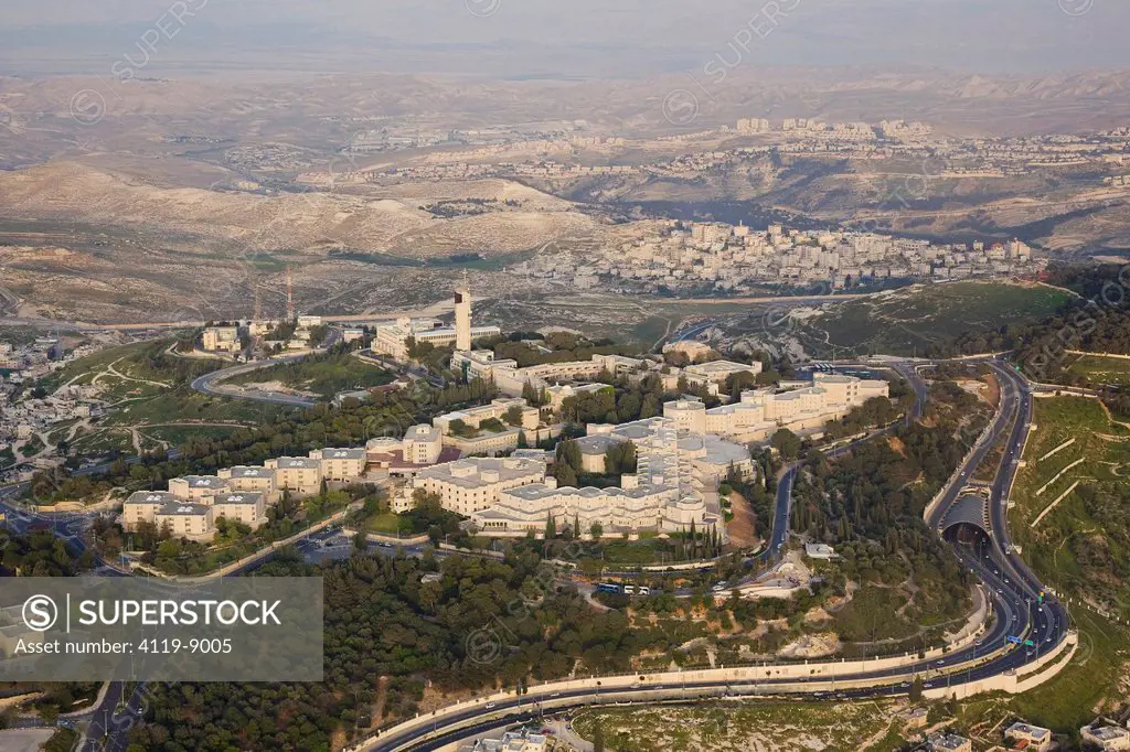Aerial photograph of the Hebrew university on mount Scopus