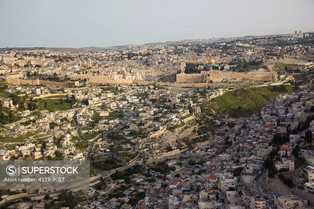 Aerial photograph of the Biblical site of City of David outside the old city of Jerusalem
