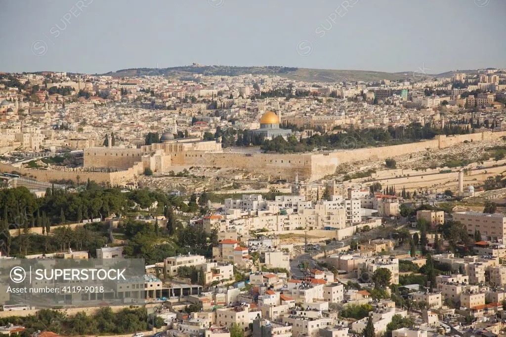 Aerial photograph of the Temple mount and the biblical site of the city of David
