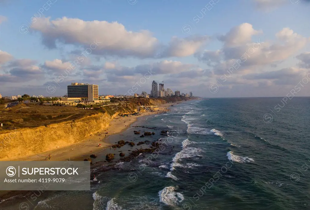 Aerial photograph of the coastline of Netanya