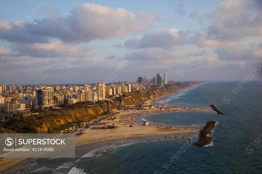 Aerial photograph of the coastline of Netanya