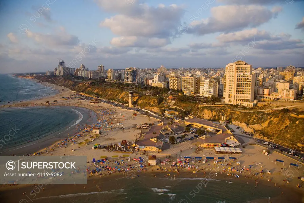 Aerial photograph of the coastline of Netanya