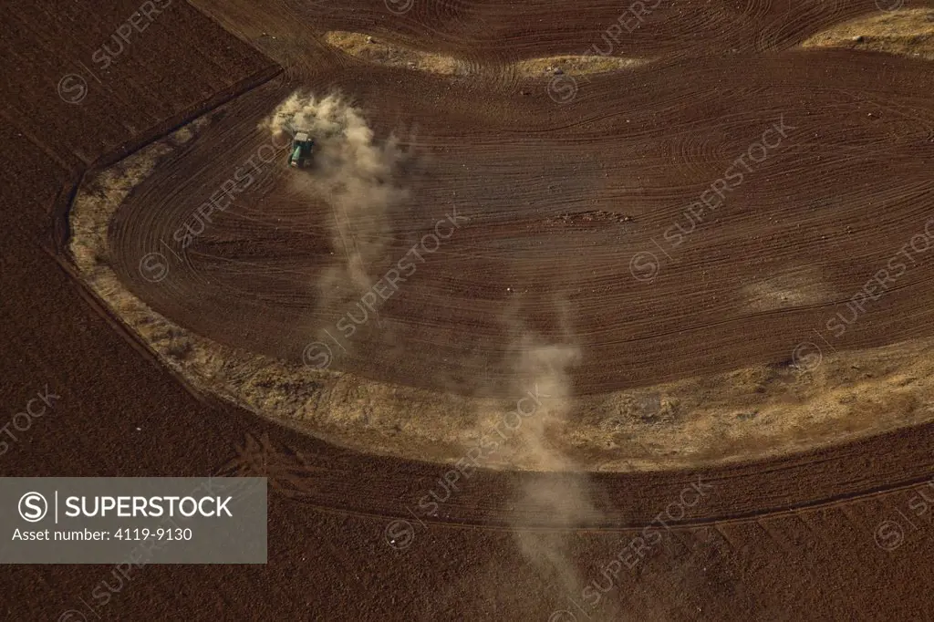 An aerial photo of a plowed field in the North Negev