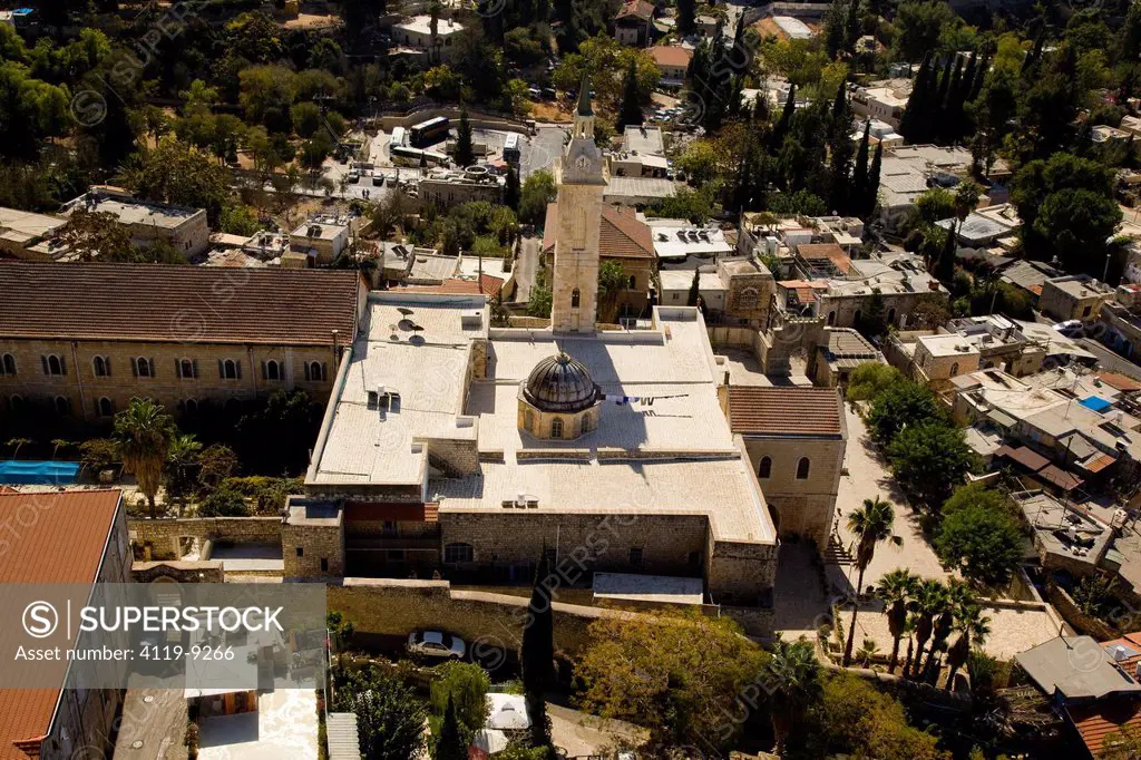 Aerial view of the church of St. John the baptist in Ein Karem, Jerusalem