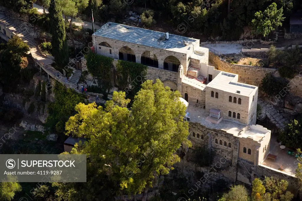 An aerial photo of the Franciscan monastryof St. John in the willderness at Ain Habis