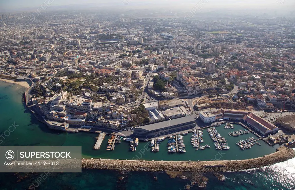 An aerial photo of Jaffa port
