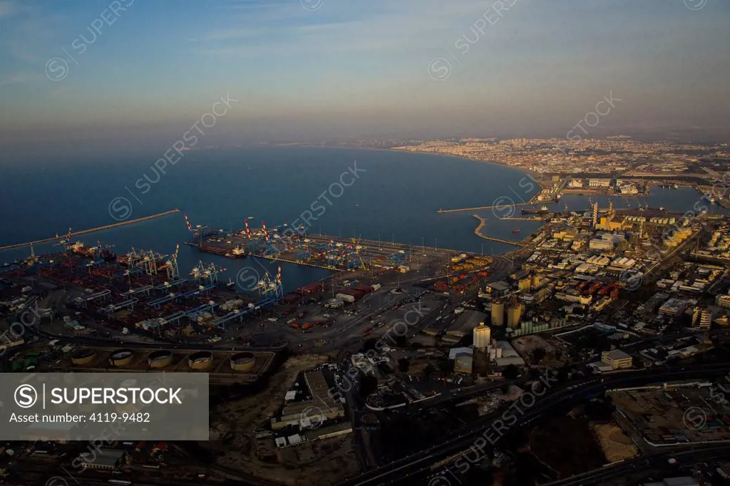 An aerial photo of Haifa port