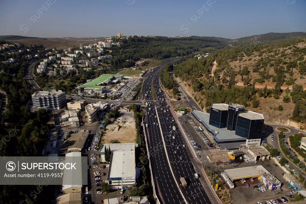 Aerial photograph of the business area of Yokneam in the lower Galilee