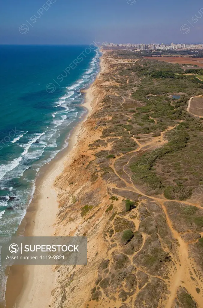 Aerial photograph of the coastline of Israel