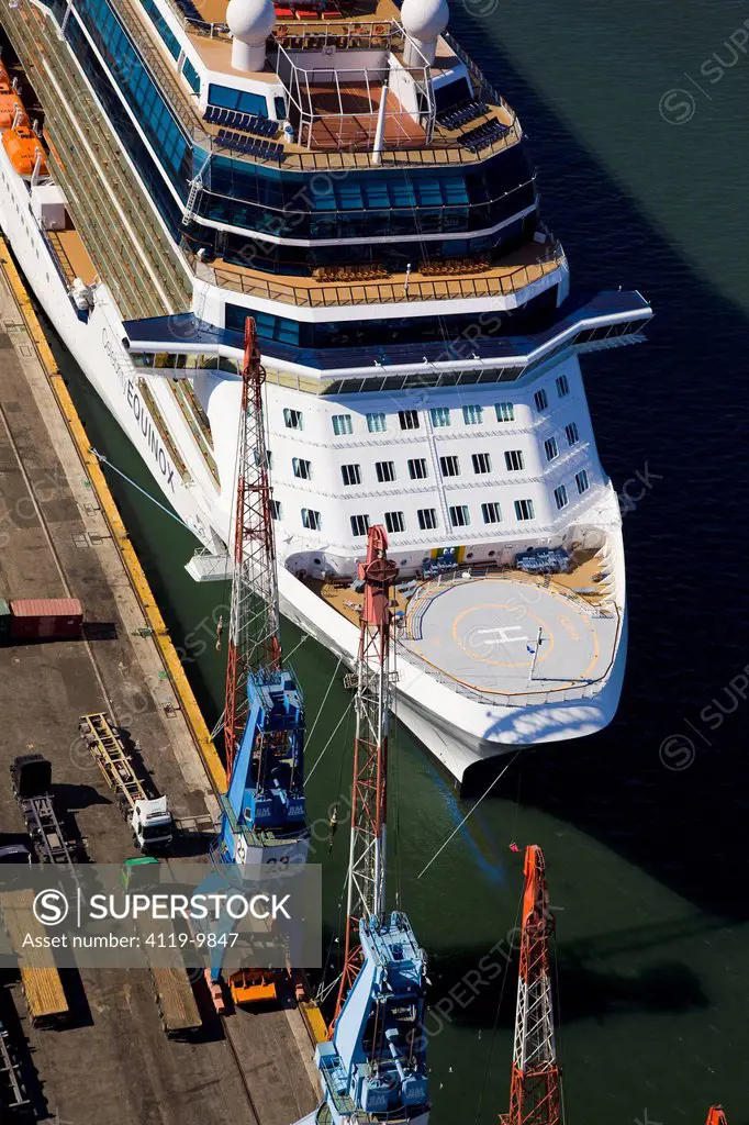 Aerial photograph of the luxuriy passenger ship of Celebrity Equinox docking in the port of Haifa