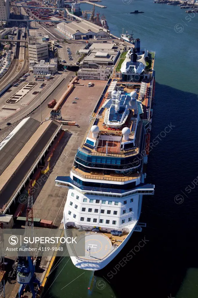 Aerial photograph of the luxuriy passenger ship of Celebrity Equinox docking in the port of Haifa