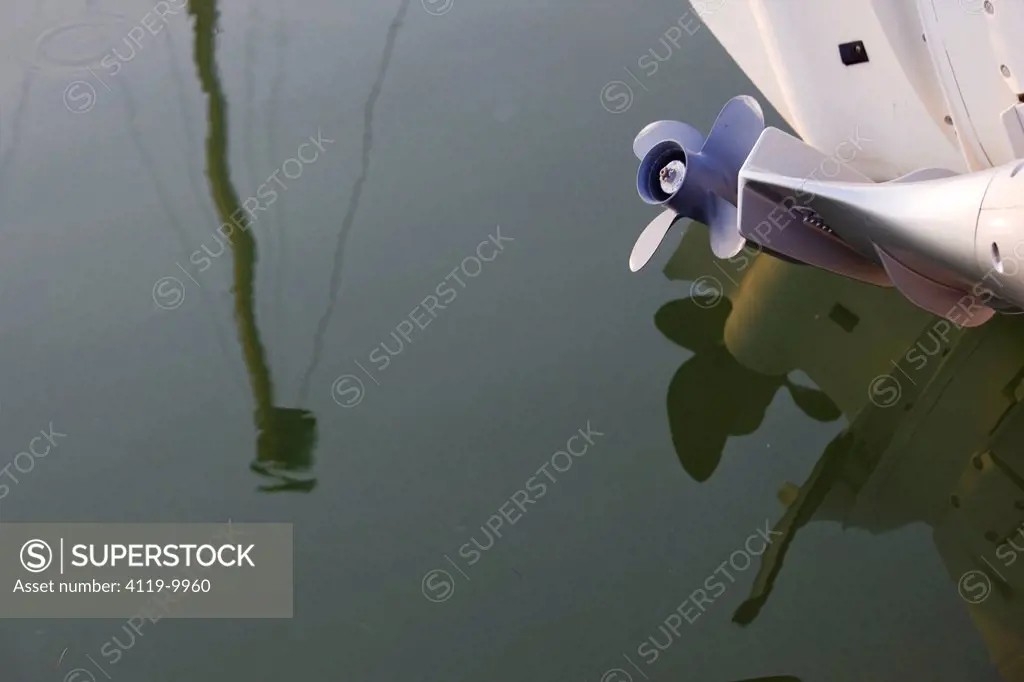 Abstract photograph of the reflection of the boats in a marina in Cyprus