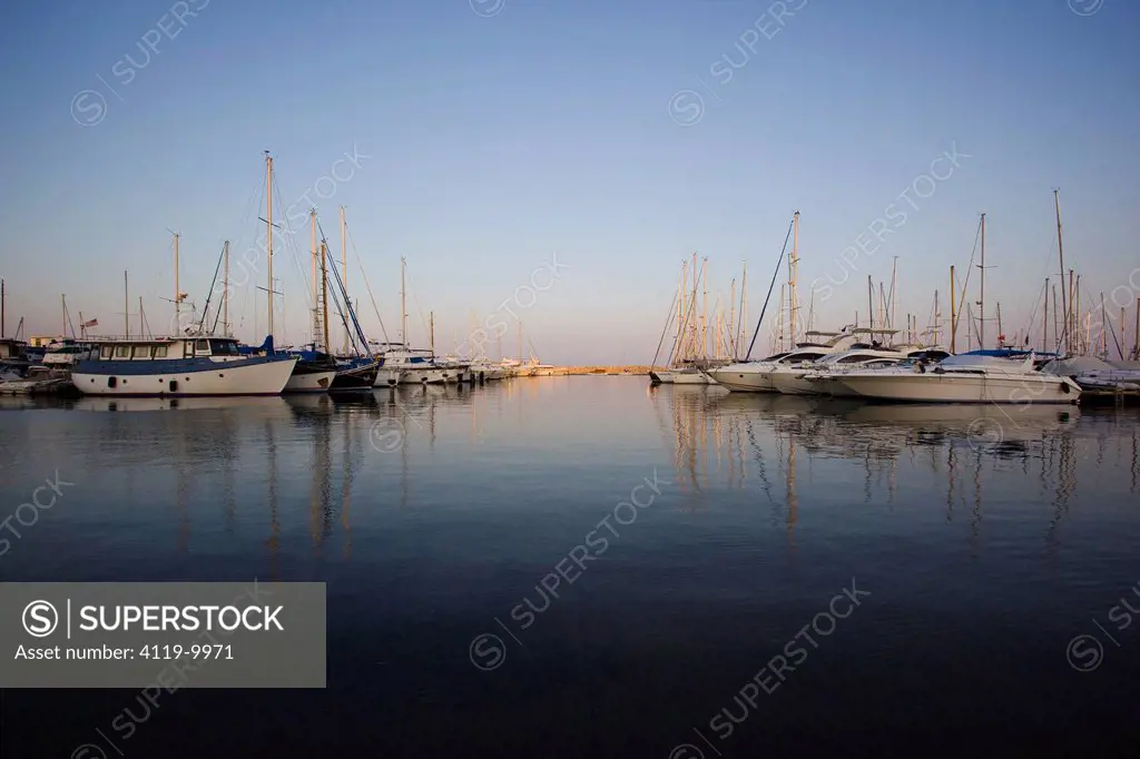 Photograph of a marina in Cyprus at dusk