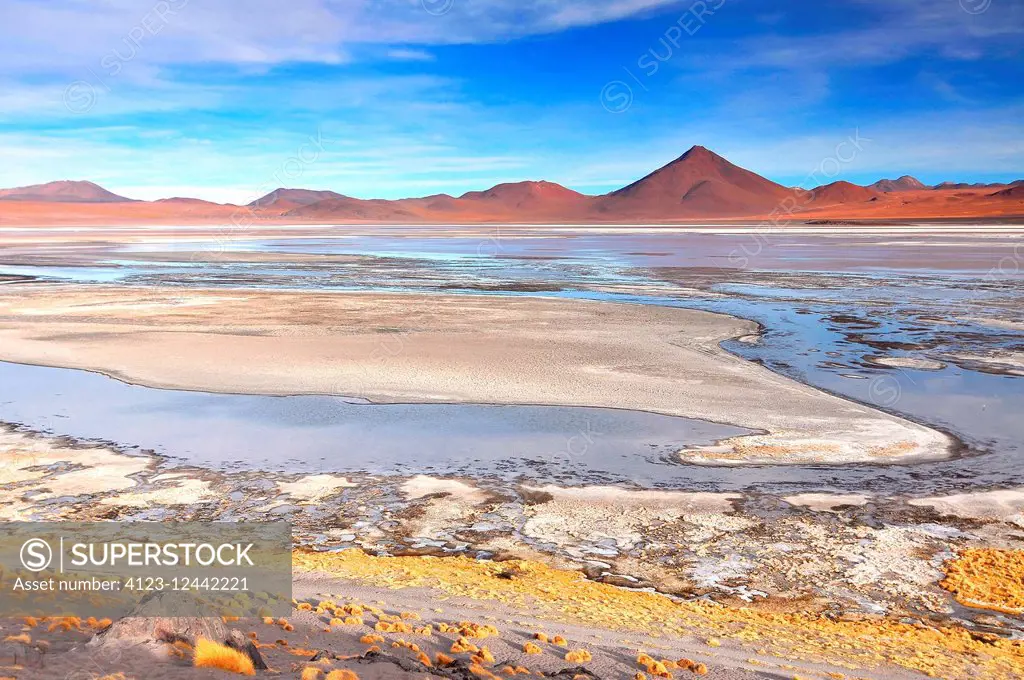 Bolivia, Laguna Colorada, Red Lagoon, Shallow Salt Lake in the Southwest of the Altiplano of Bolivia, within Eduardo Avaroa Andean Fauna National Rese...