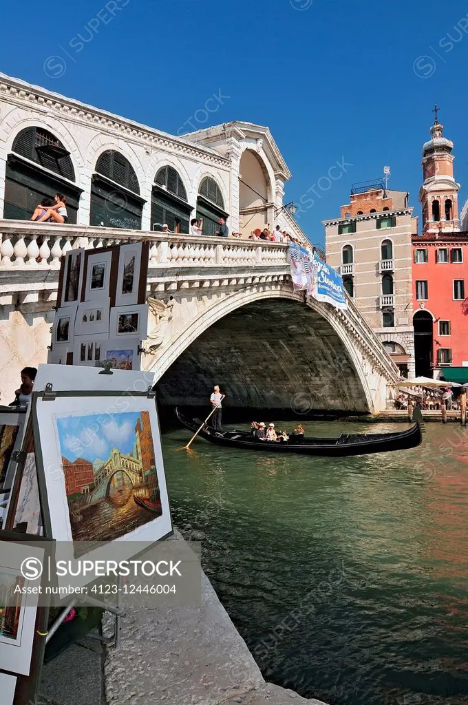 Famous Rialto Bridge with Canal Grande in Venice Italy