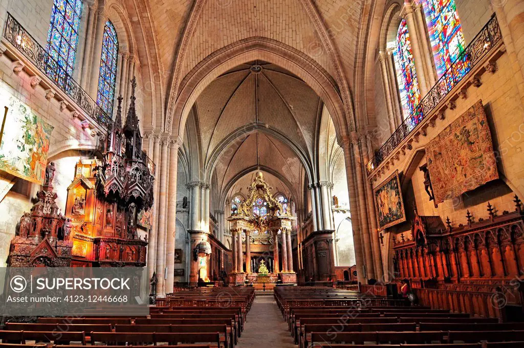 Interior of the Saint Maurice Cathedral of Angers the Roman Catholic Diocese of Angers in France.