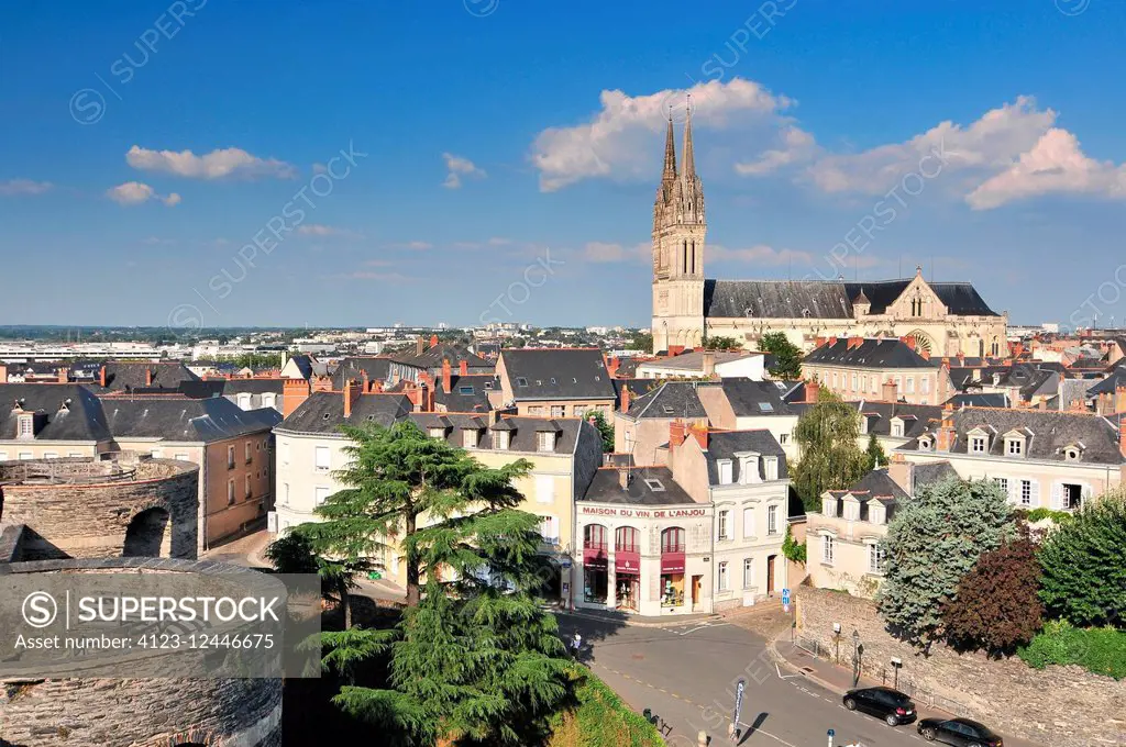 View of the town Angers with the cathedral Saint Maurice. Angers in western France.