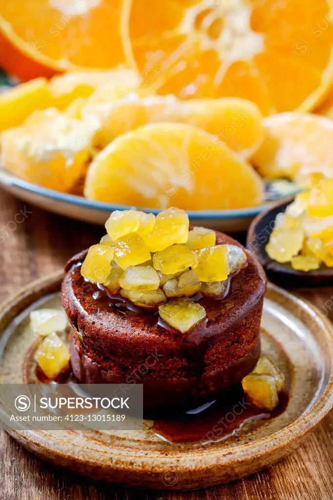 Chocolate cake with candied orange peel. Party dessert