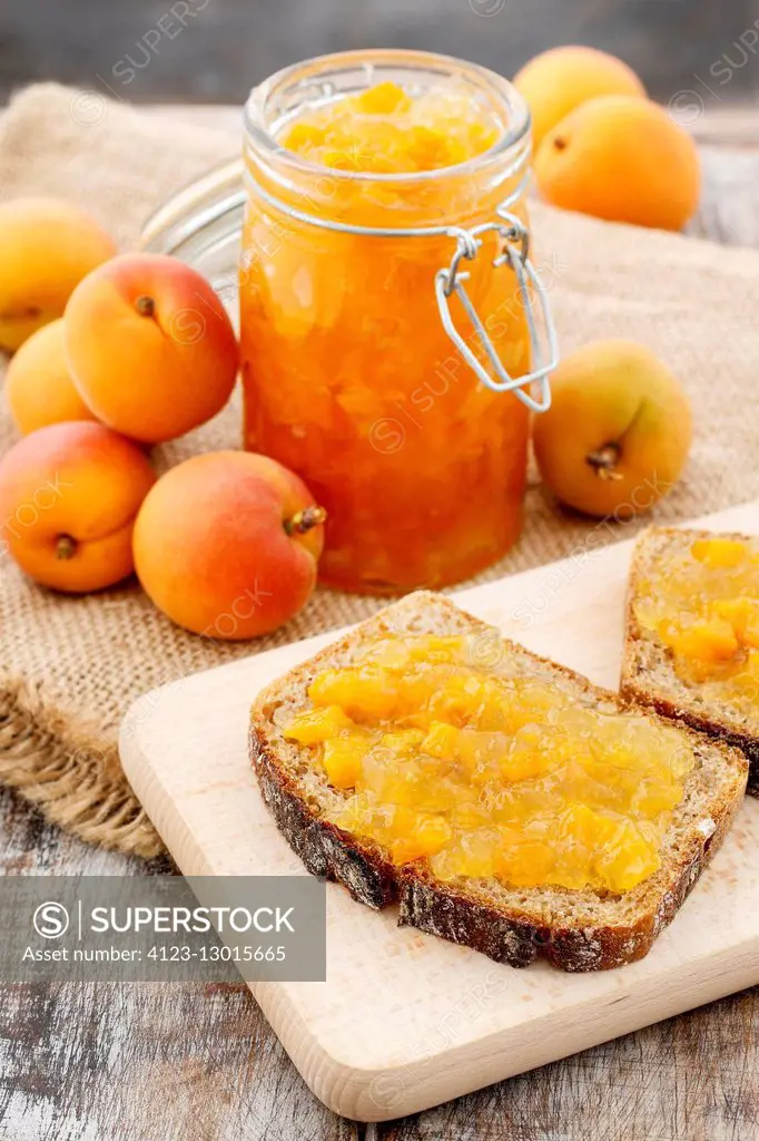 Bread with peach jam. Healthy food