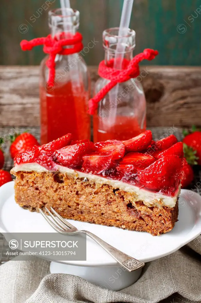 Piece of strawberry cake. Party dessert
