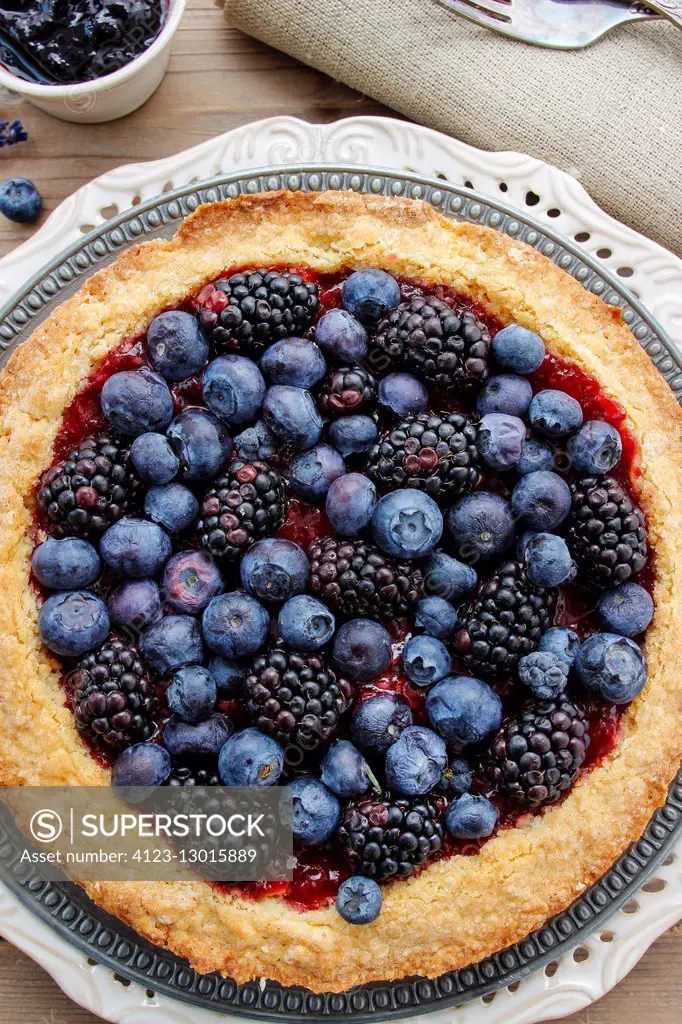 Blueberry and blackberry tart. Party dessert