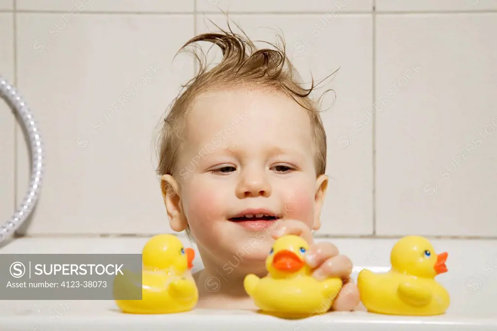Baby in bath portrait.