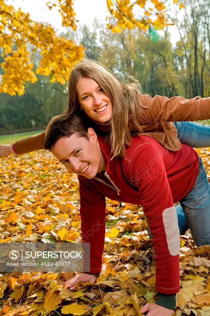 Young couple spending time together in park,