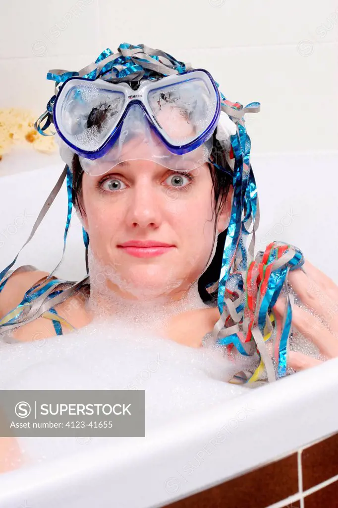 Woman having a bath.
