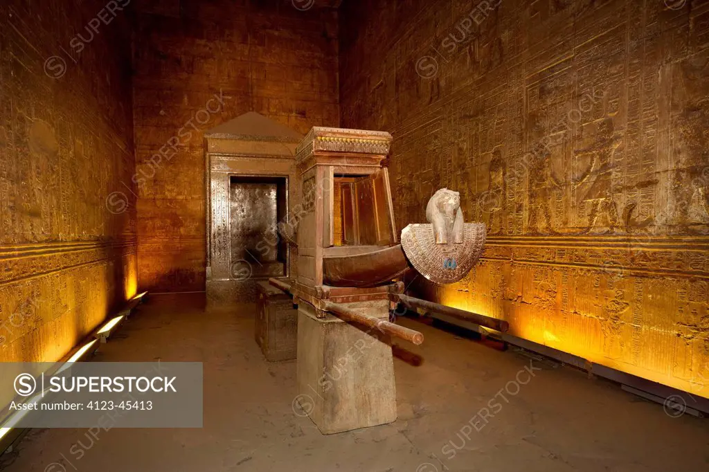 Egypt, the Temple of Horus in Edfu, Horus God Arc in sanctuary, building of UNESCO World Heritage List.
