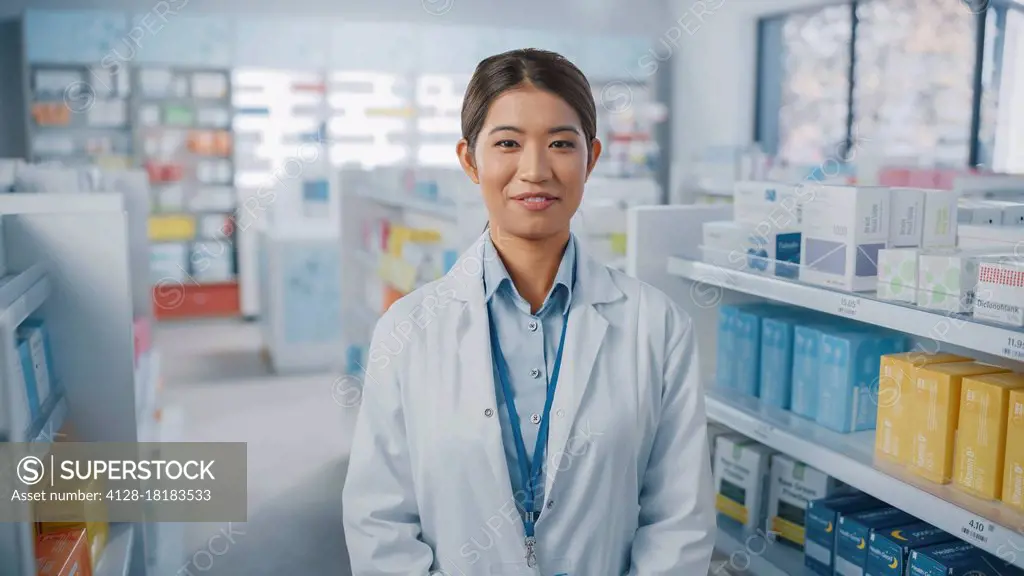 Pharmacist wearing a white coat