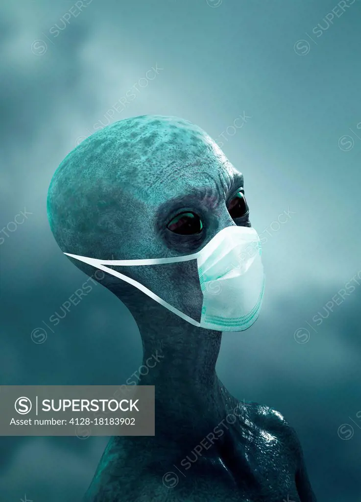Alien wearing a face mask, illustration