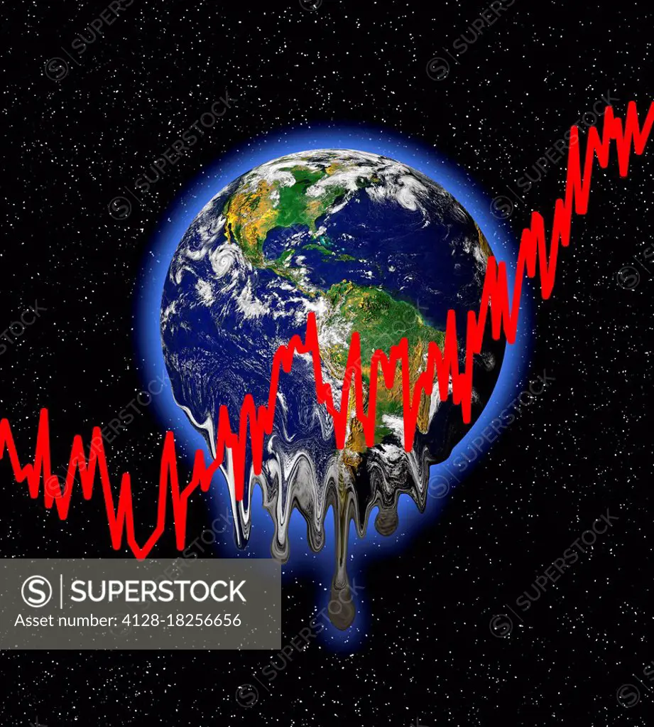 Planet earth with red graph lines, illustration.
