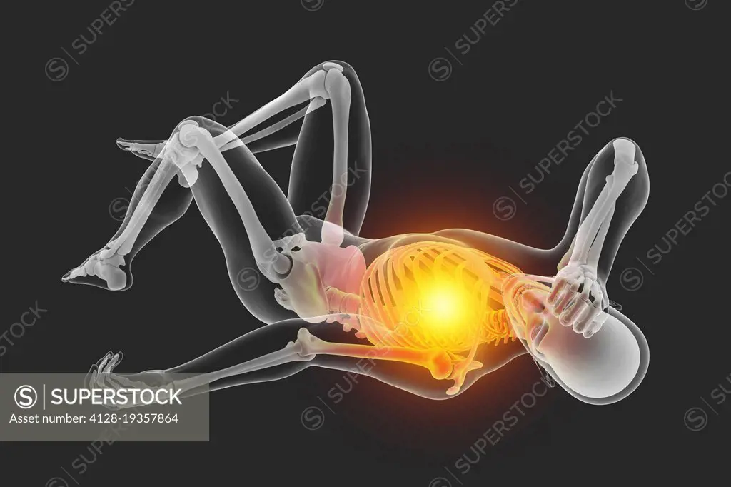 Human male body with skeleton in pain, conceptual illustration.