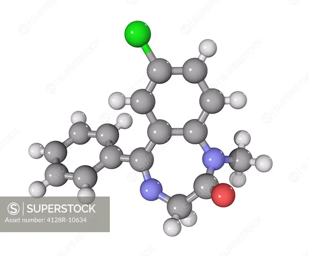 Diazepam tranquilliser drug molecule