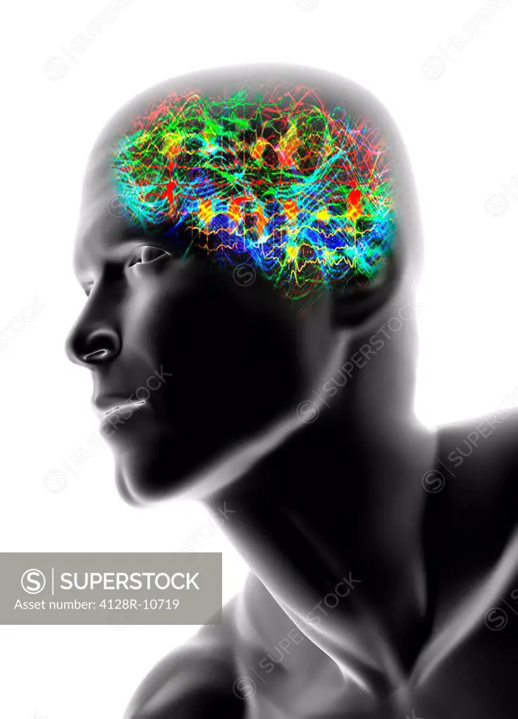 Human head with brainwaves