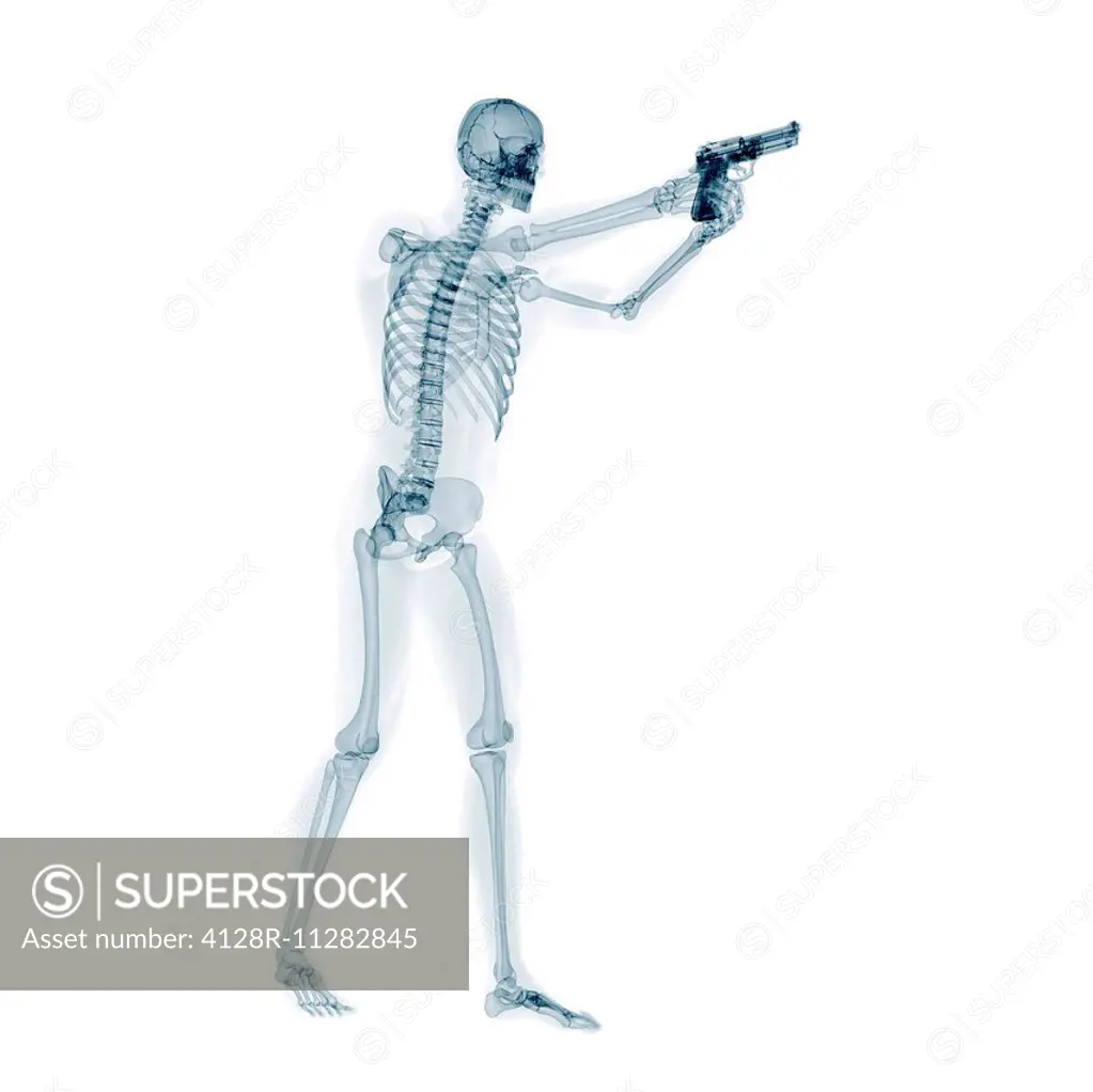 Skeleton with gun, computer artwork.
