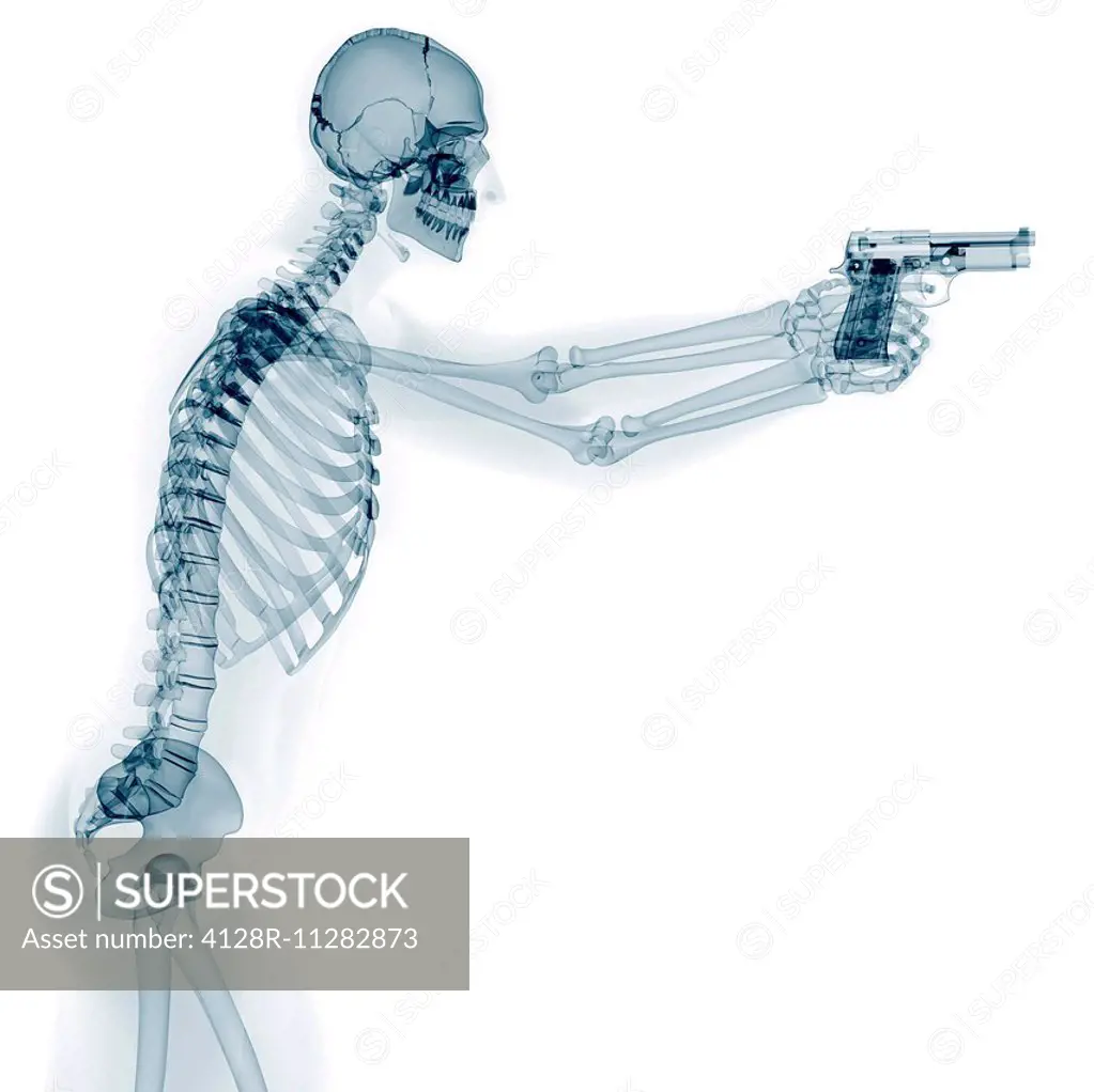 Skeleton with gun, computer artwork.