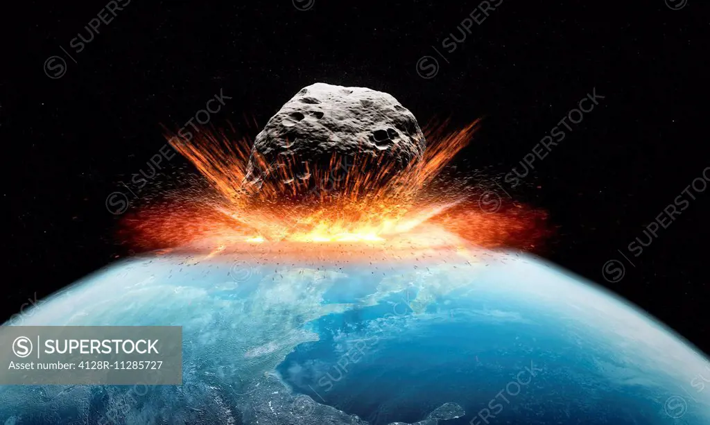 Asteroid impact, computer artwork.
