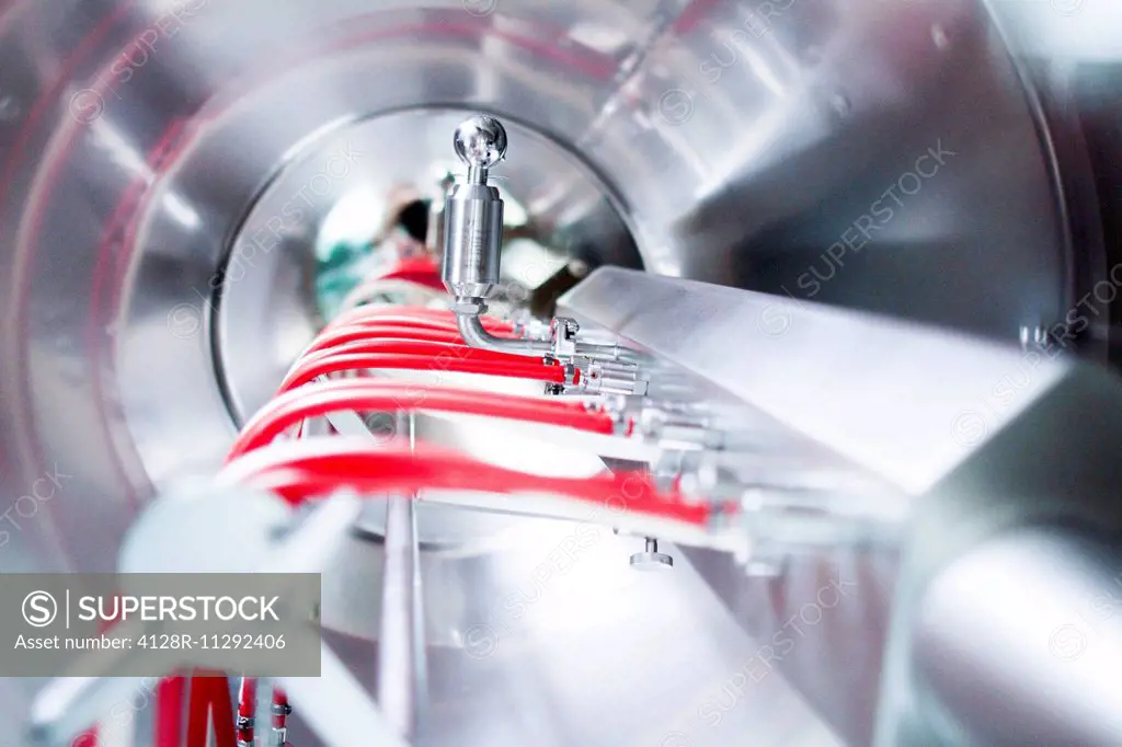 Pharmaceutical production machinery, close up.