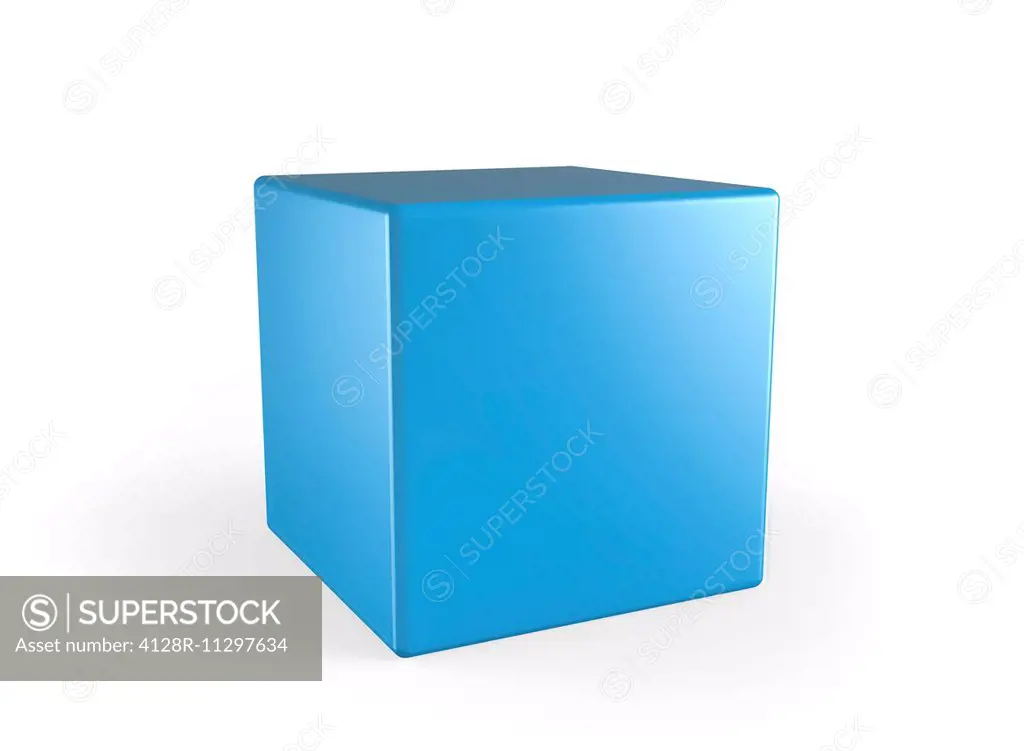 Blue cube, computer artwork.